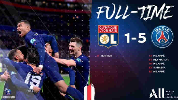 Cuplikan Gol Lyon vs PSG Skor Akhir 1-5 (Semifinal Coupe de France) Cuplikan Gol Lyon vs PSG